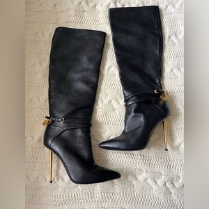 SALE TOM FORD Padlock Pointed Toe Knee High Boot